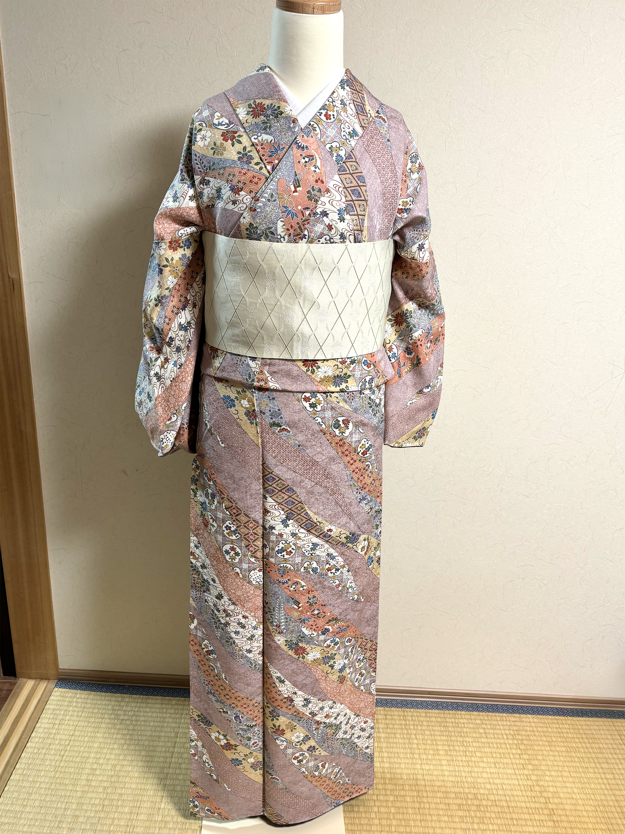 Large Size Vintage Komon Kimono – Silk, Lined (Awase)
