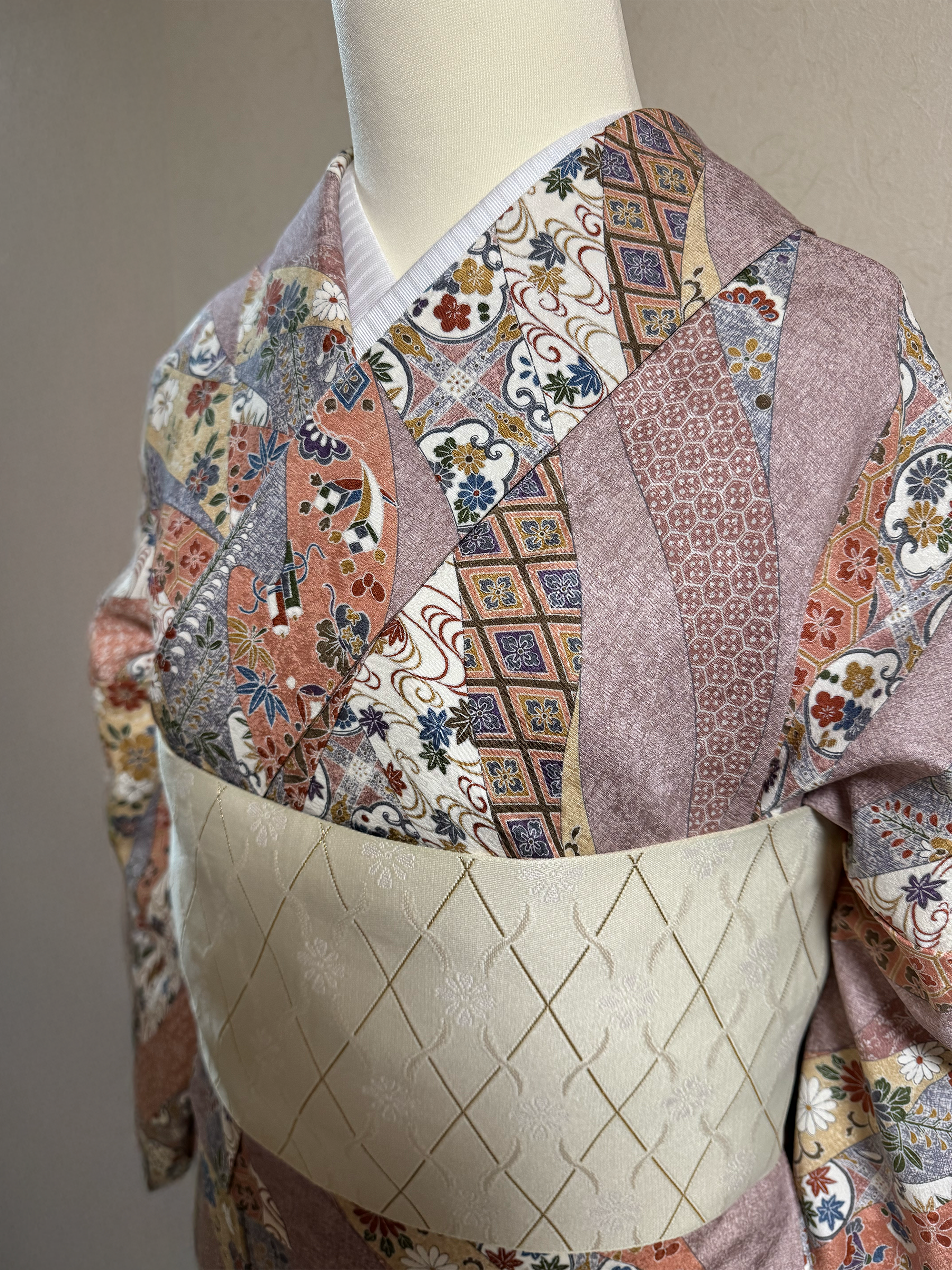 Large Size Vintage Komon Kimono – Silk, Lined (Awase)