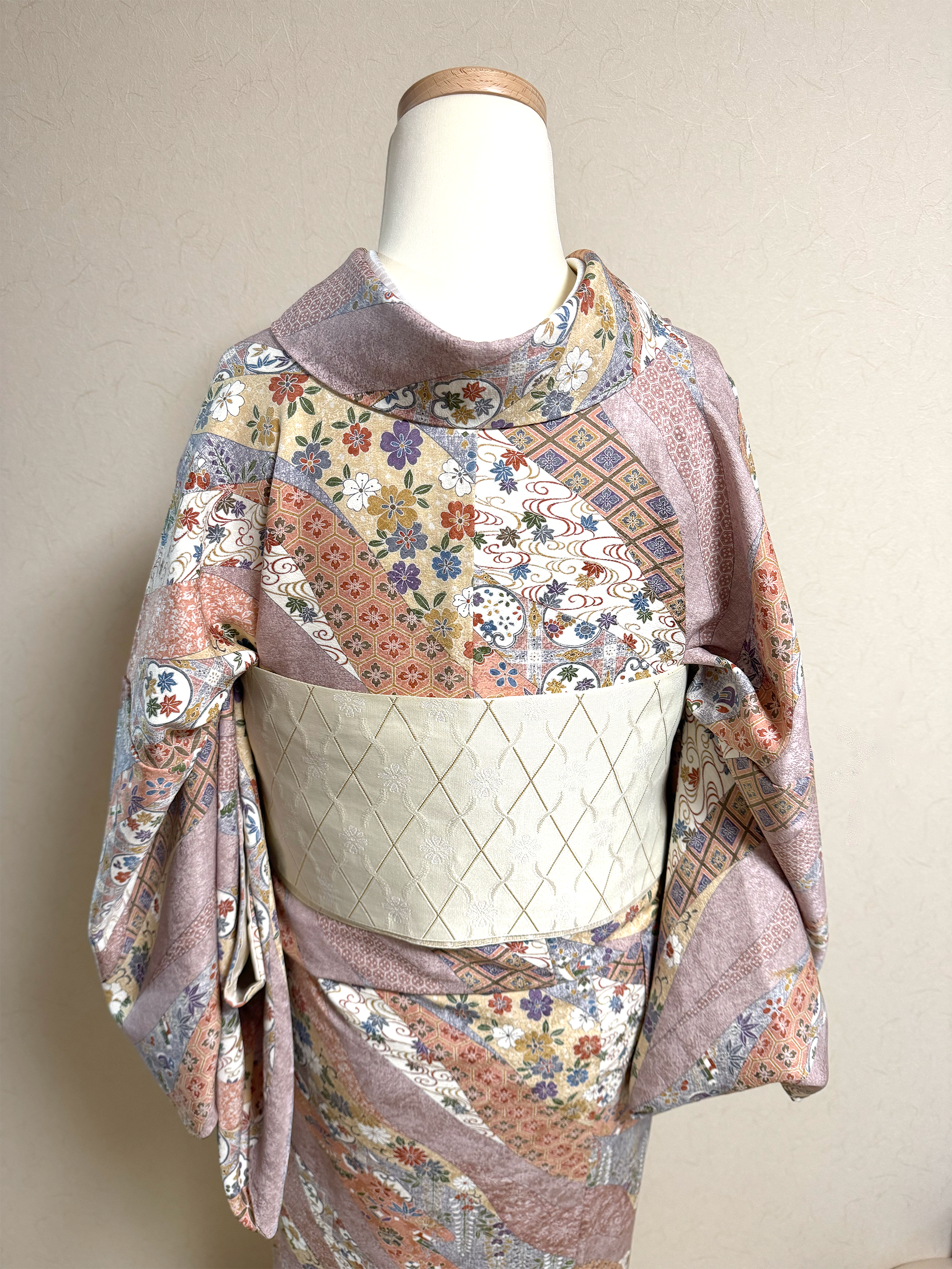 Large Size Vintage Komon Kimono – Silk, Lined (Awase)