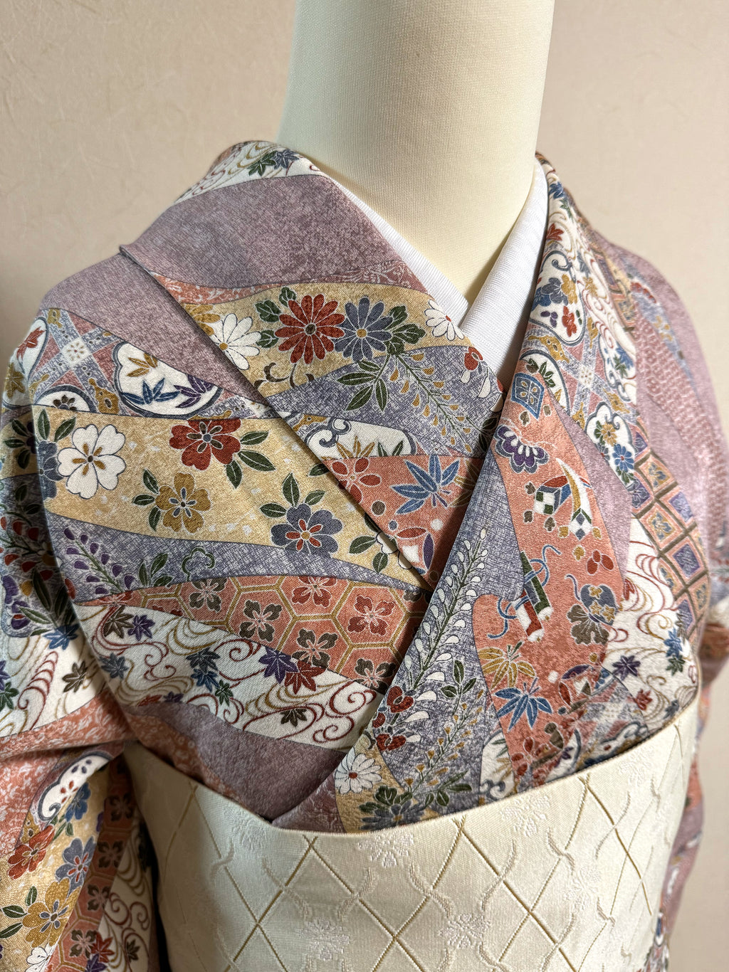 Large Size Vintage Komon Kimono – Silk, Lined (Awase)