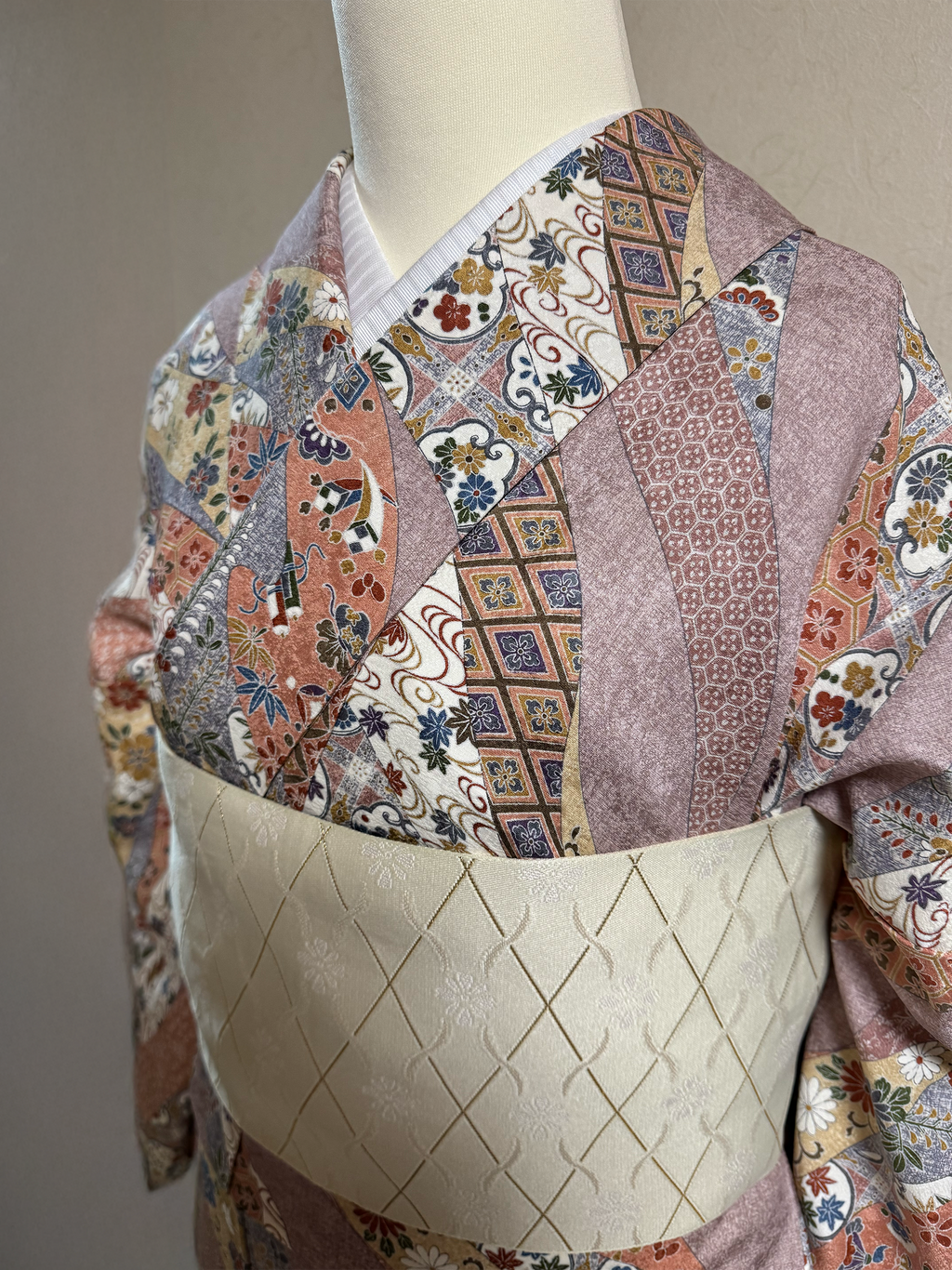 Large Size Vintage Komon Kimono – Silk, Lined (Awase)