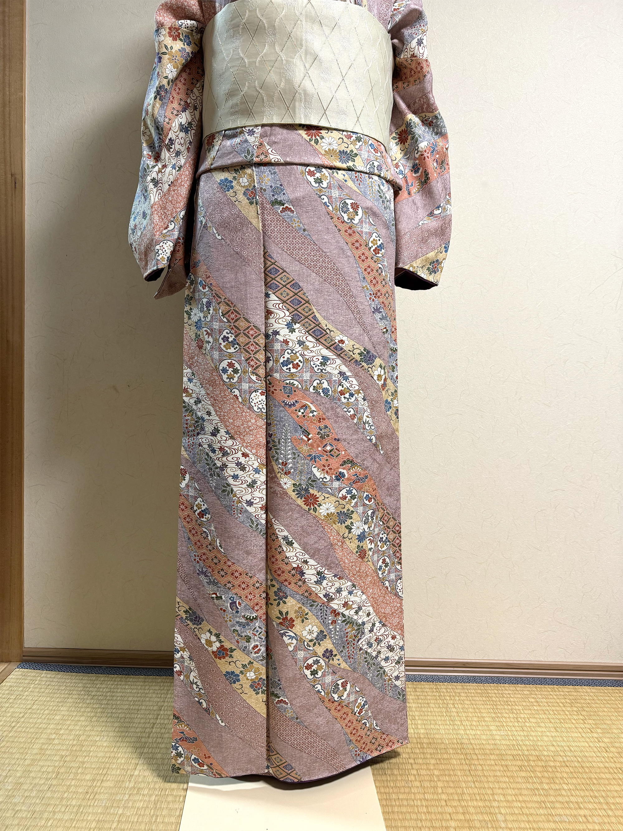 Large Size Vintage Komon Kimono – Silk, Lined (Awase)