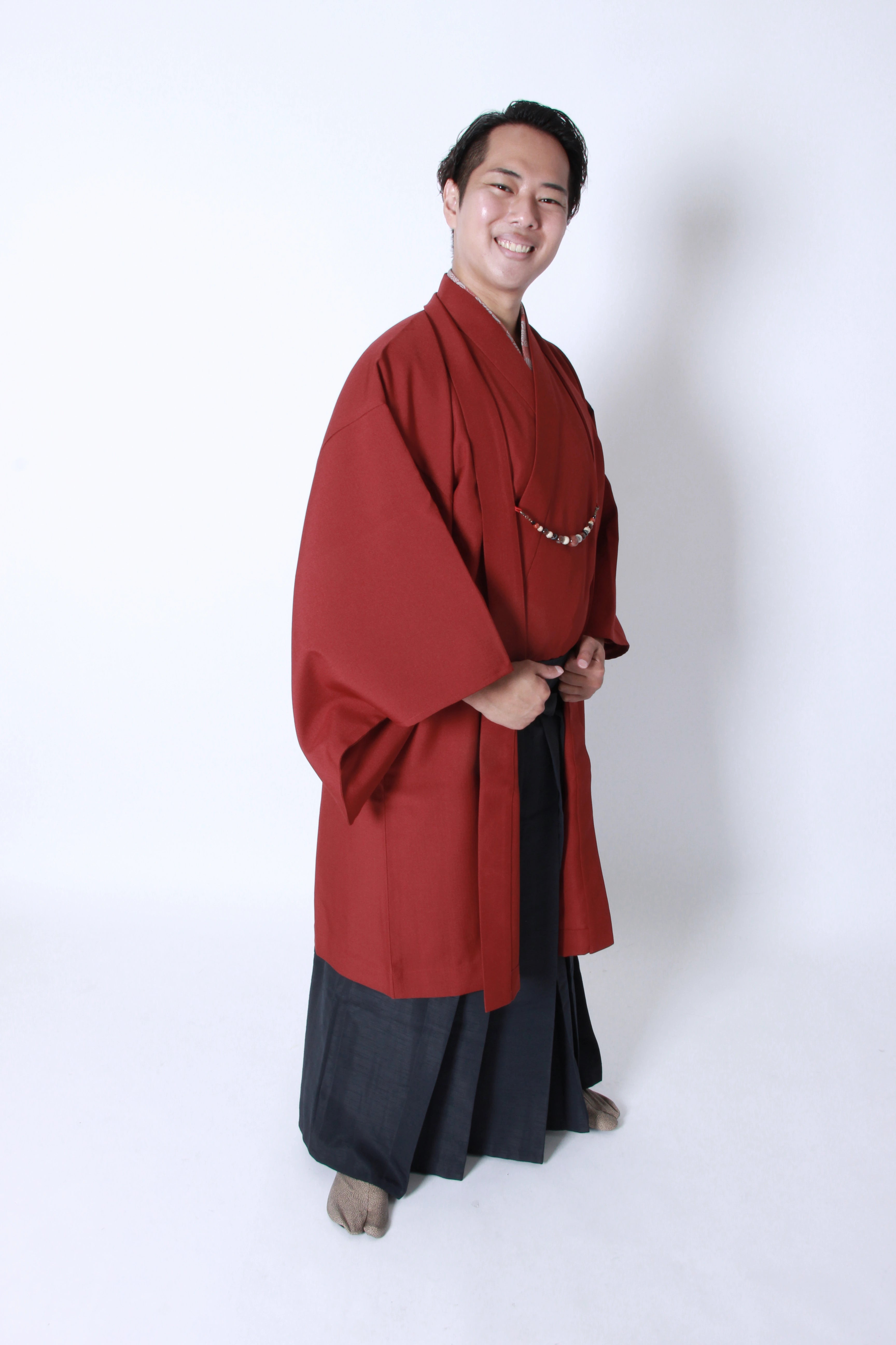 Men’s Solid-Color Haori Coat (Easy-Care Polyester)