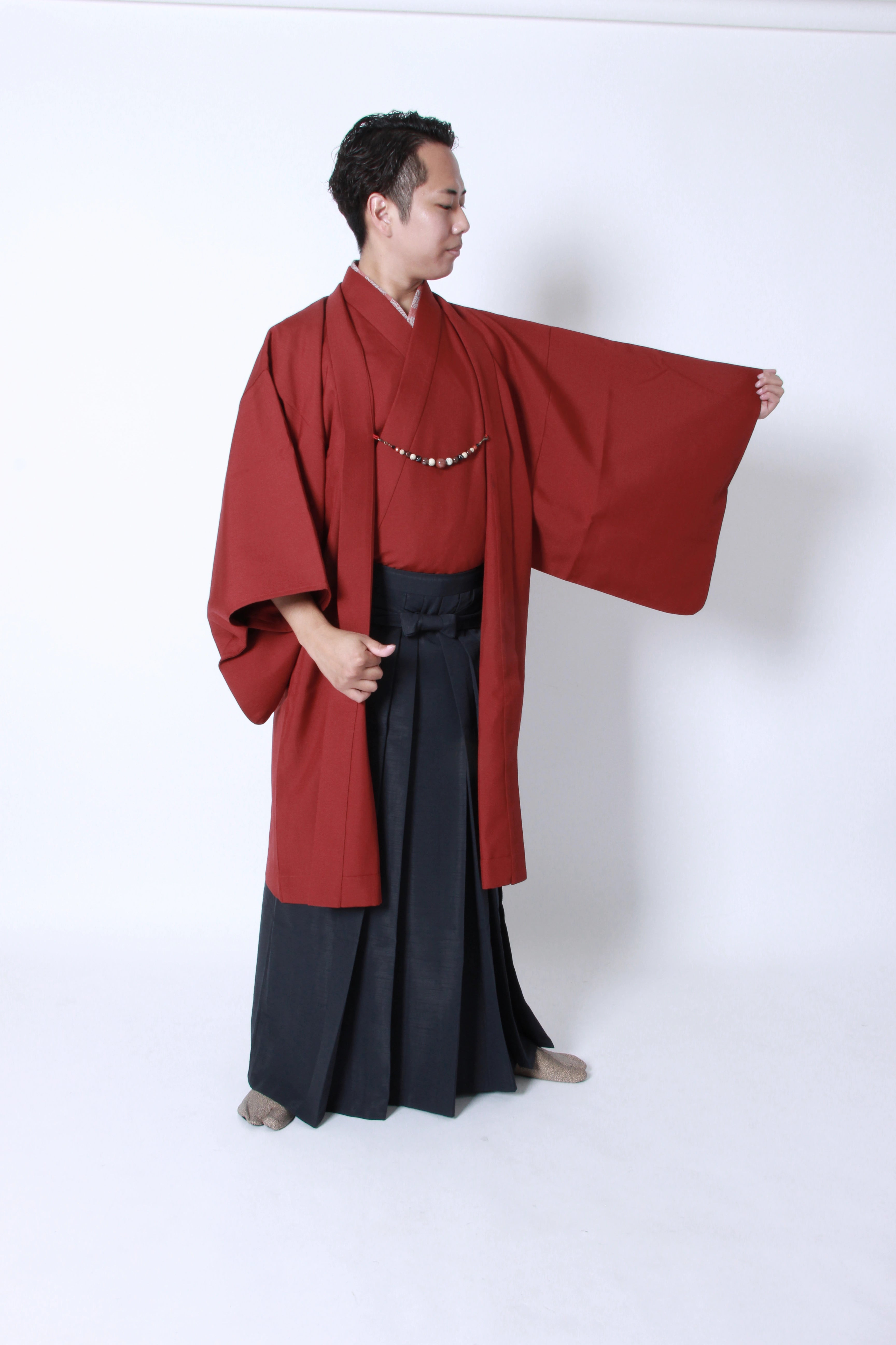 Men’s Solid-Color Haori Coat (Easy-Care Polyester)
