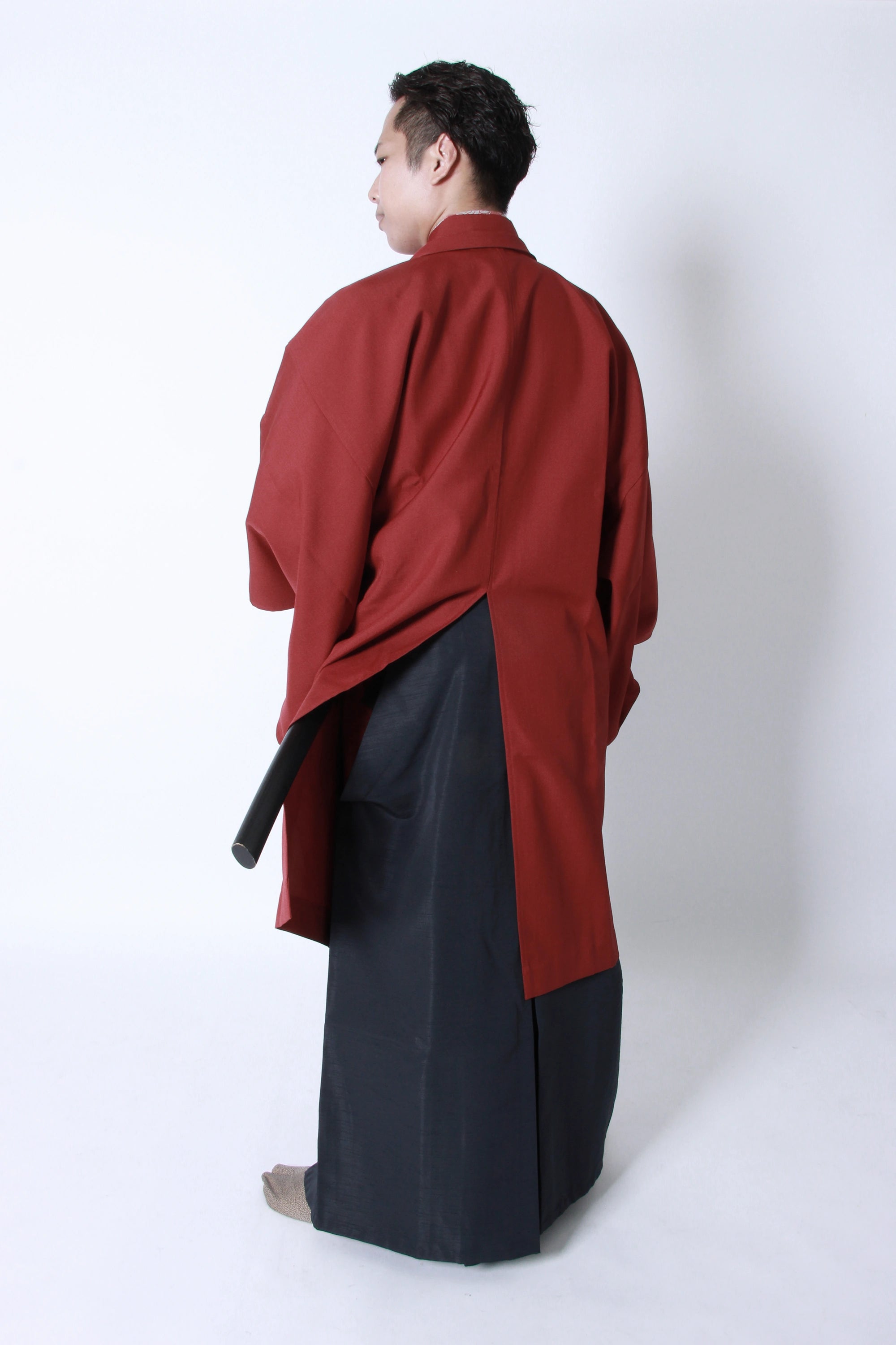 Men’s Solid-Color Haori Coat (Easy-Care Polyester)