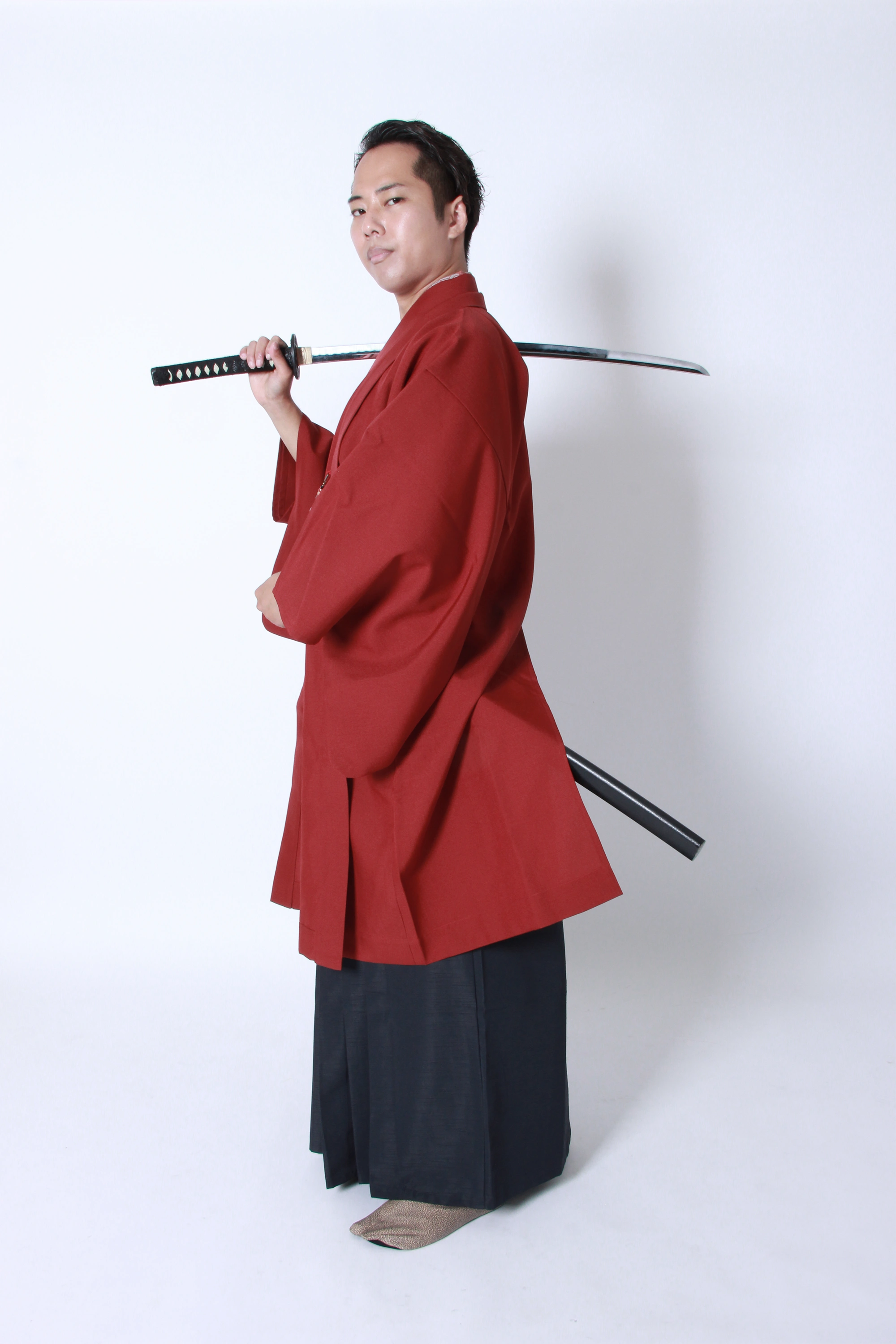 Men’s Solid-Color Haori Coat (Easy-Care Polyester)