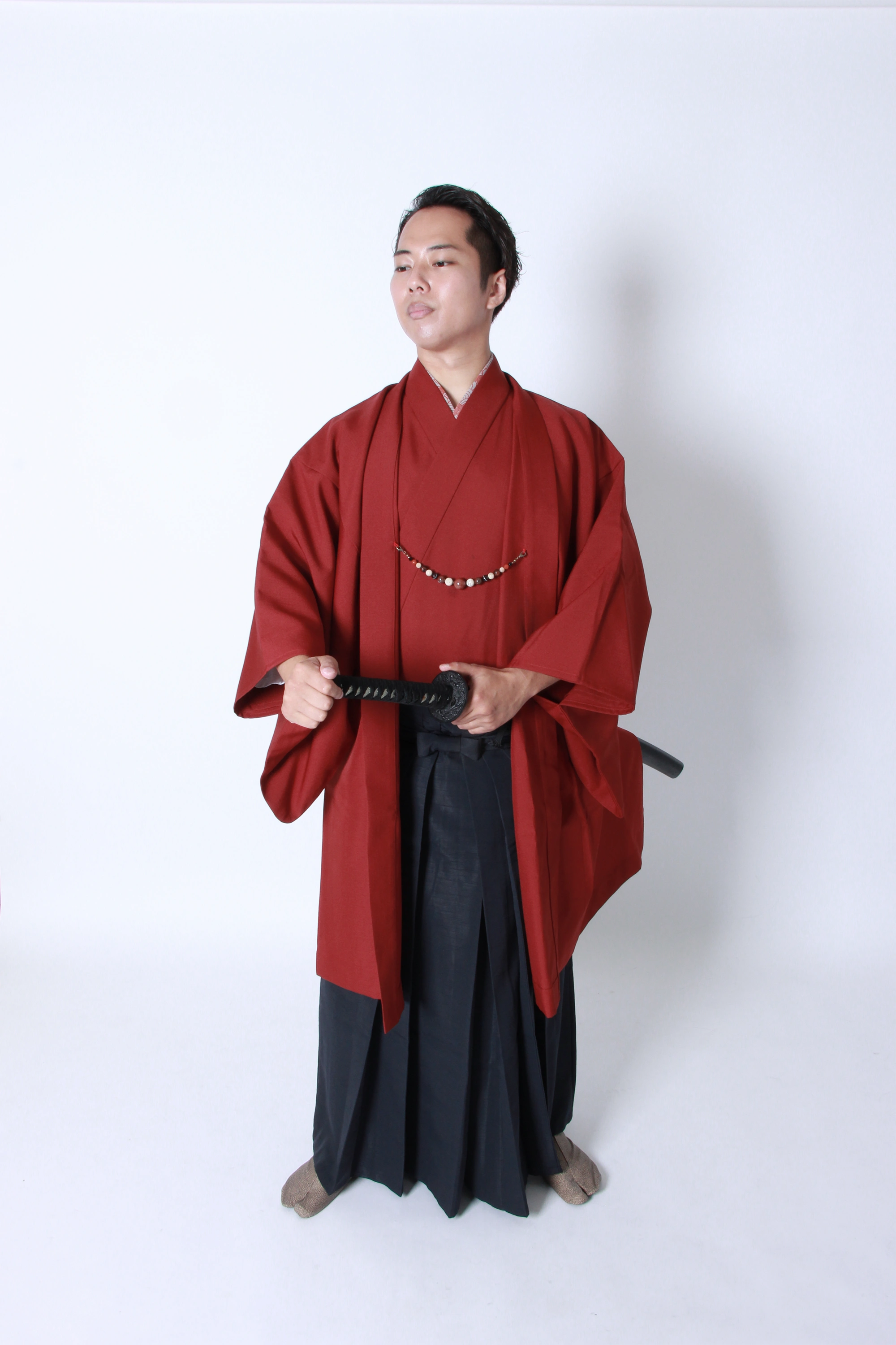 Men’s Solid-Color Haori Coat (Easy-Care Polyester)